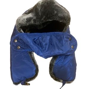 Men's Winter Earflap Bomber Cap ,Trapper Hat Blue with faux fur NEW